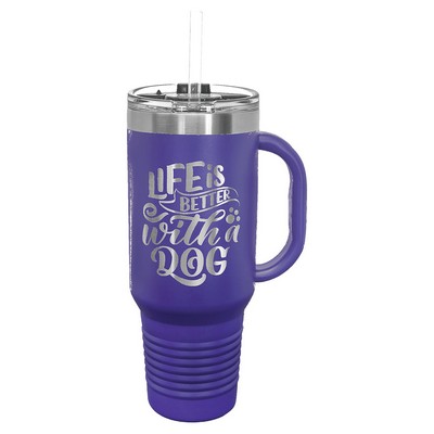 Polar Camel 40 oz. Purple Travel Mug with Handle, Straw Included