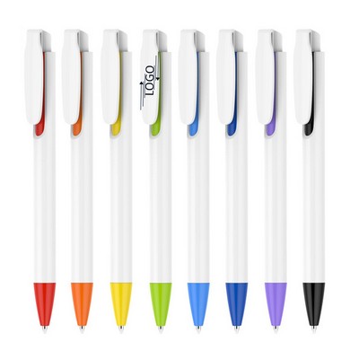 Customizable White Ballpoint Pens With Color Accents