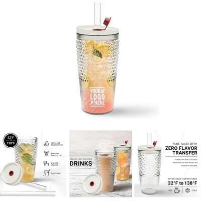 20oz Glass Tumbler with Straw and Lid for Cold Drinks