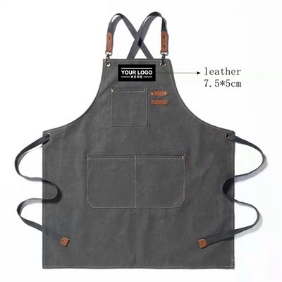 Chef Work Apron Canvas Cross Back Strap Large Pocket