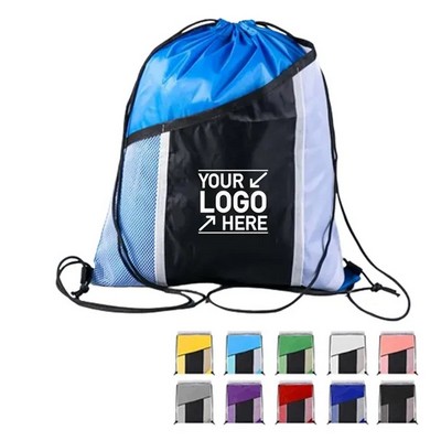 Printed Mesh Pocket Drawstring Backpack