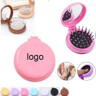 2-in-1 ABS Mini Folding Hair Comb w/Mirror