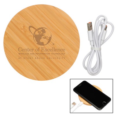 15w Round Bamboo Qi Wireless Puck Charging Pad