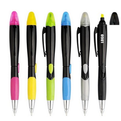 Black Barrel Pen With Highlighter