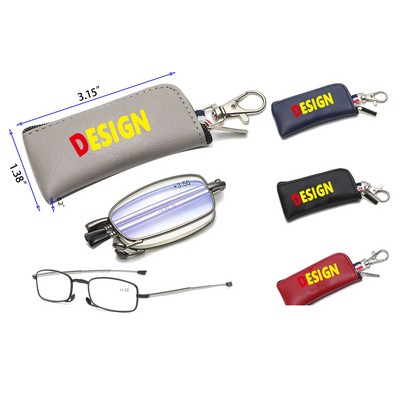 Folding Anti Blue Light UV Reading Glasses with Pocket Keychain Case