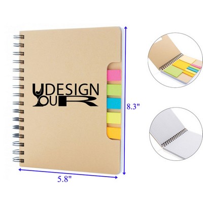 Office School A5 Kraft Paper Spiral Notebook with Sticky Notes with Steno Pad