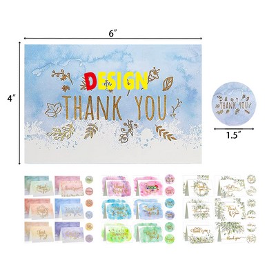 Watercolor Thank You Cards with Envelopes and Stickers Set