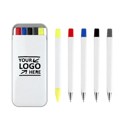 Multicolor 5-in-1 Pen Set With Highlighter and Ballpointpen