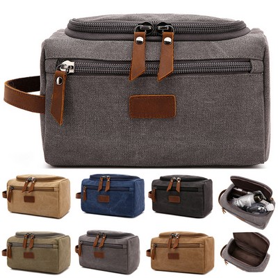 Canvas Leather Cosmetic Makeup Travel Toiletry Bag