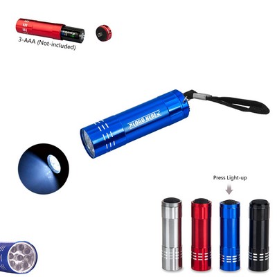 Portable 9 LED Aluminum Flashlight Mini Size with Wrist Strap