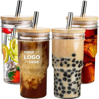 24oz Cold Drink Glass Mason Straw Mugs