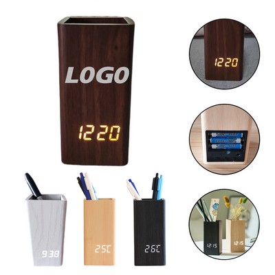 Wooden Pen Holder LED Clock