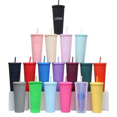 24 Oz Double-Layer Plastic Straw Cup