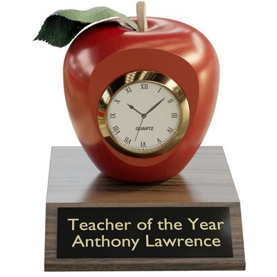 ACB - 2 1/2" Wood Red Apple clock on American Walnut Trophy Base (no imprint)