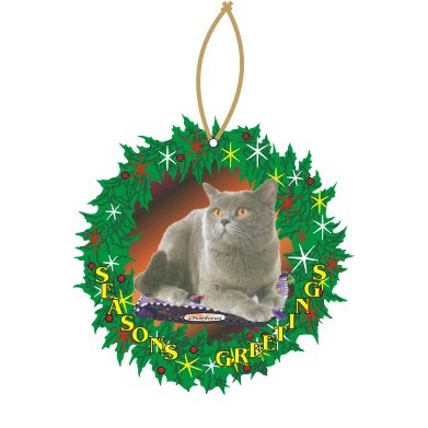 Chartreux Cat Mirrored Back Wreath Ornament (4 Square Inch)