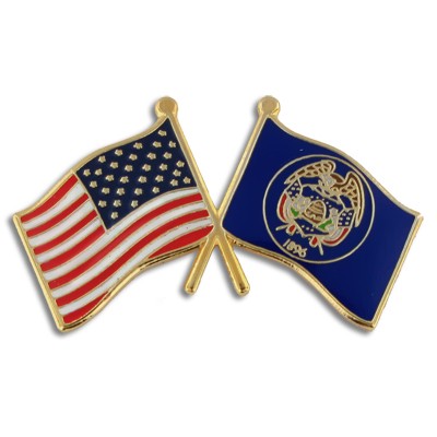 Utah & USA Crossed Flag Pin