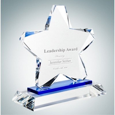 6 1/2" Blue Twinkle Star Optical Crystal Award Plaque