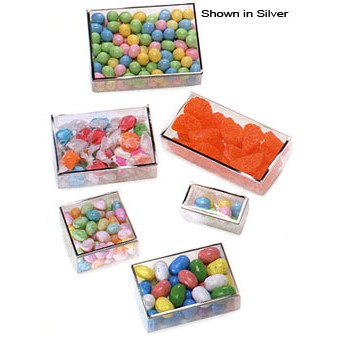 Metallic Silver Trimmed Acetate Candy Box (3"x3"x1 3/8")