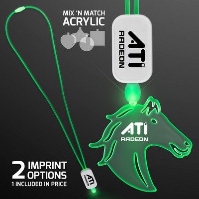 Green Light Up Lanyard Necklace with Acrylic Horse Pendant - Domestic Imprint