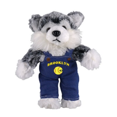 Soft Plush Stuffed Husky in denim overall.