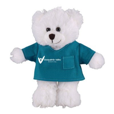 Soft Plush Stuffed White Bear in scrub shirt