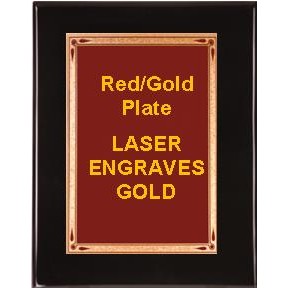 Black 10-1/2" x 13" Piano Finish Plaque - 8-1/2" x 11" Red/Gold Teardrop Plate