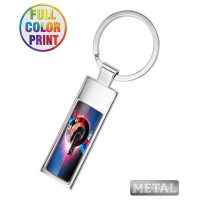 Rectangle Shaped Metal Keychain - Full Color Dome