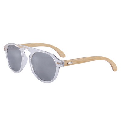 Bamboo Sunglasses - Silver Mirror Lenses - Transparent Frames