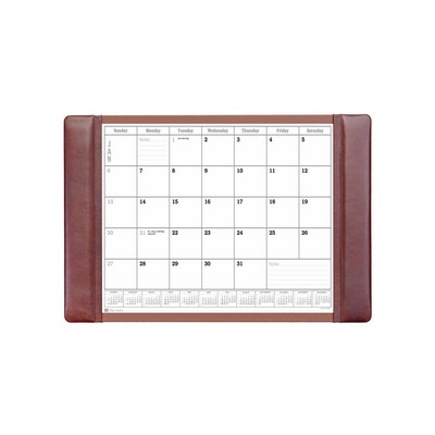 Classic Mocha Brown Leather Side Rail Desk Pad w/Calendar Insert