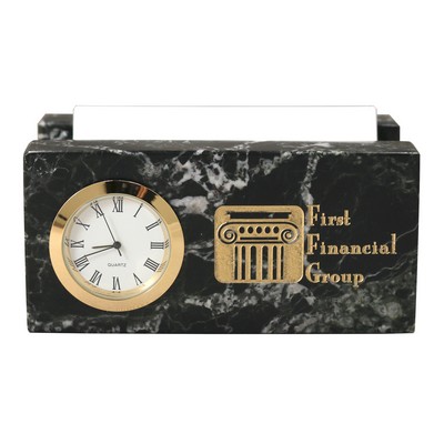 Black Zebra Business Card Holder w/Mini Clock