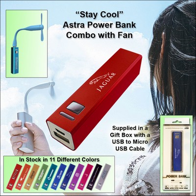 Red 3000 mAh Astra Power Bank Combo w/Fan