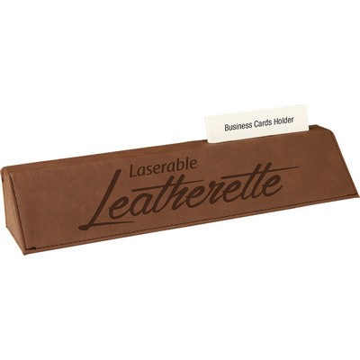 Dark Brown Desk Wedge w/Business Card Slot, Laserable Leatherette, 10-3/4" x 1-7/8" x 2-3/4"