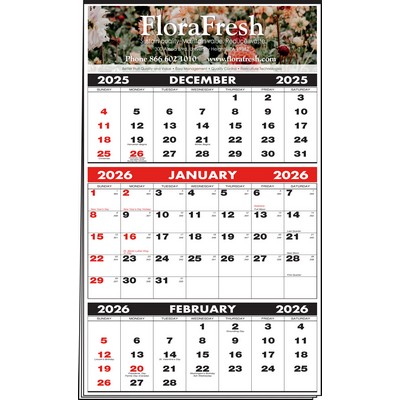 3-Months-In-View Mini Multi-Sheets Calendar w/Tinned Top