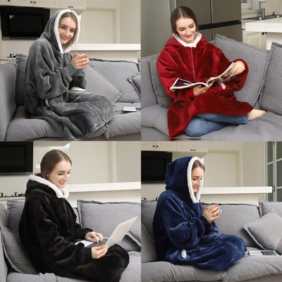 Zipper Blanket With Sleeves Women Oversized Hoodies