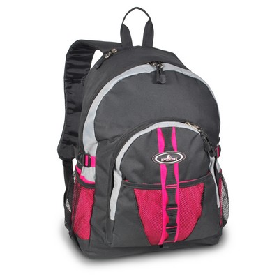 Everest Backpack with Dual Mesh Pocket, Hot Pink/Gray/Silver/Black