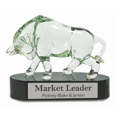 7 1/2" Clear Art Glass Bull Award