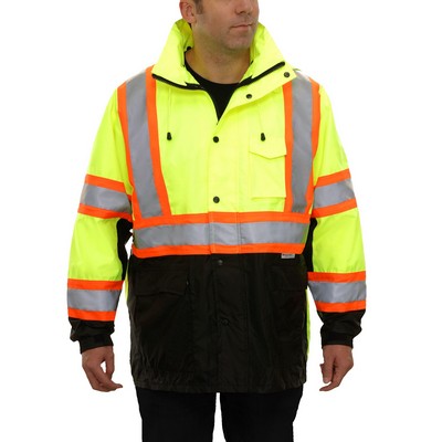 2-Tone Mesh Lined X-Back DOT Hooded Parka- 3M™ Scotchlite™ Reflective/Fluorescent Yellow-Green