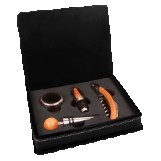 Black/Silver Leatherette 4-Piece Wine Tool Set