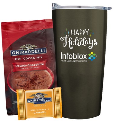 Promo Revolution - 20 Oz Vacuum Sealed Straight Tumbler Gift Set w/Ghirardelli Hot Cocoa & Chocolate