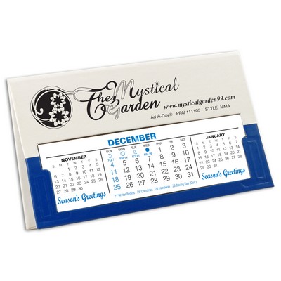 MMA Deskdate® Refillable Desk Calendar, White/Blue