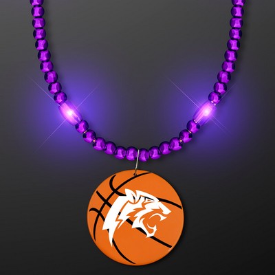 Purple LED Bead Necklace with Basketball Medallion - Domestic Imprint