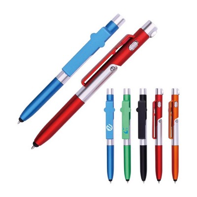 plastic ball pen with LED light phone stander and touch end