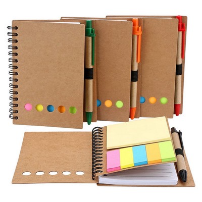 Kraft Paper Spiral Sticky Notes Notebook with Pen