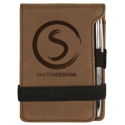 3 1/4" x 4 3/4" Dark Brown Leatherette Mini Notepad with Pen