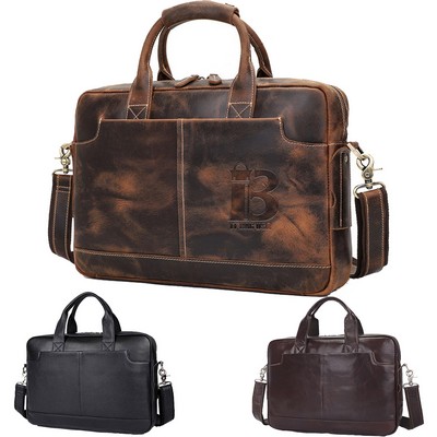 Genuine Leather Briefcase Messenger 15.6 Inch Laptop Bag