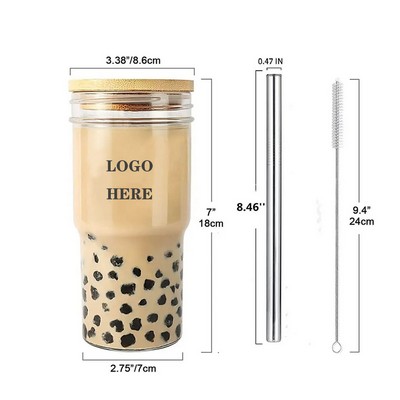 24Oz Tumbler Mason Jar Glasses With Bamboo Lids Straw