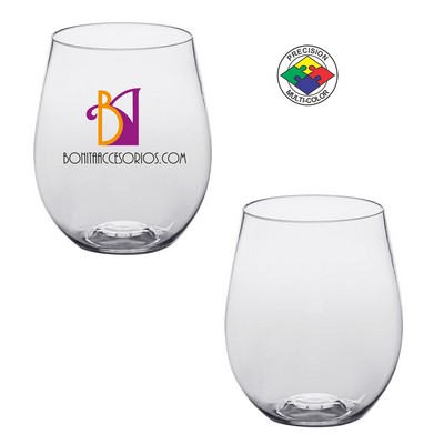 20 Oz. BPA Free Clear Light Plastic Stemless Wine Glass - Precision Spot Color