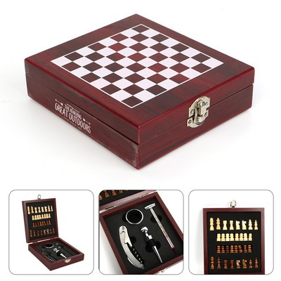 Wooden Box Wine Accessories with Chess Set