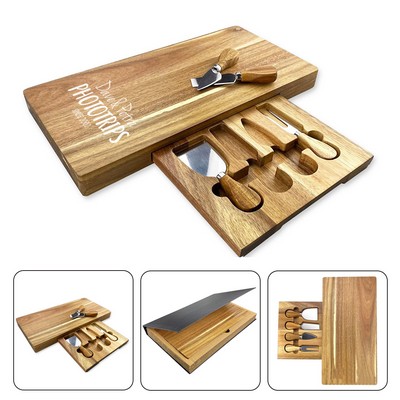 Wood Cheese Board with Knife Set