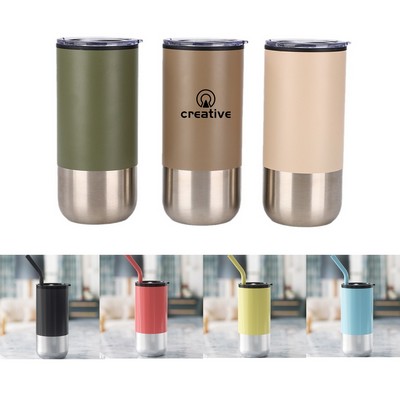 16 Oz Stainless Steel Vacuum Insulated Mug W/Straw